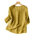 thumbnail image 2 of LEEYNEER Women Summer Floral Embroidery 3/4 Sleeve O Neck Tops Casual Loose Solid Shirt Blouse, 2 of 5