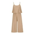 thumbnail image 6 of CheerKidz Women's Ruffled Waist Wide Leg Jumpsuit Solid Color Casual Romper with Side Split Elegant Summer Outfit(Beige,M), 6 of 8