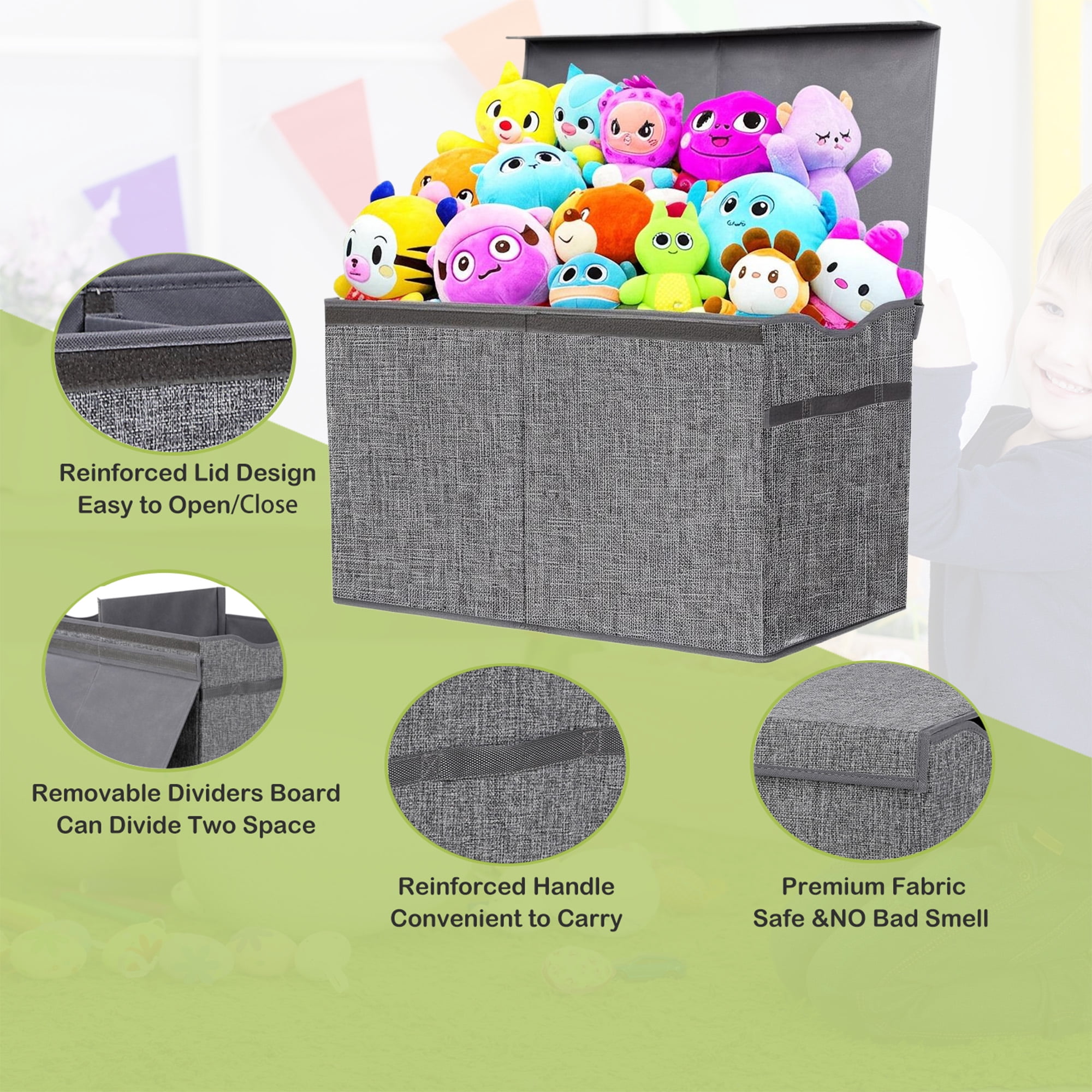 VICTORICH Large Toy Box with Lid, 32 gal Collapsible Toy Chest Storage Bins for Boys and Girls Nursery Room Decor, Dark Gray