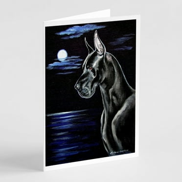 Caroline's Treasures Black Great Dane in the Moonlight Greeting Cards with Envelopes, 5" x 7" (8 Count)