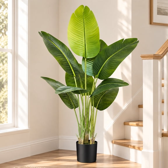 4Ft DIY Artificial Bird of Paradise Plant, Realistic Tropical Faux Palm Tree with Silk Banana Leaves, Indoor Floor Decor