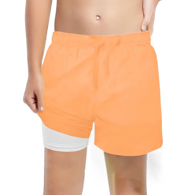 Boys Swim Trunks Kids Toddler Boys Solid Color Quick Dry Swim Trunks with Compression Liner Stretch Swim Shorts Rash Guard for Boys Orange 14 Years-16 Years