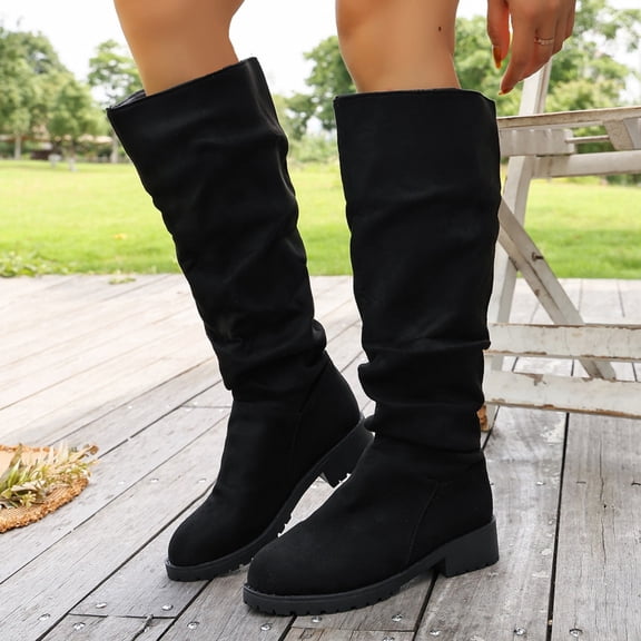 Yeahitch Womens Winter Boots Mid Calf Low Heel Women Boots Round Toe Chunky Heel Warm Comfortable Tall Boots