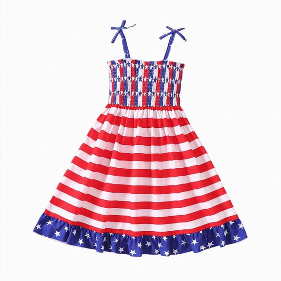 Splozh 4th of July Dress Toddler Dress 3-13 Years Summer Cute Sleeveless Patriotic Dress Toddler 4th of July Dress,Red,3-4 Years