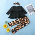 thumbnail image 4 of Mercatoo 3PCS Baby Girls Halloween Outfits Ruffled Tops Cartoon Striped Pants with Headband set Toddler Girls Clothes, 4 of 8