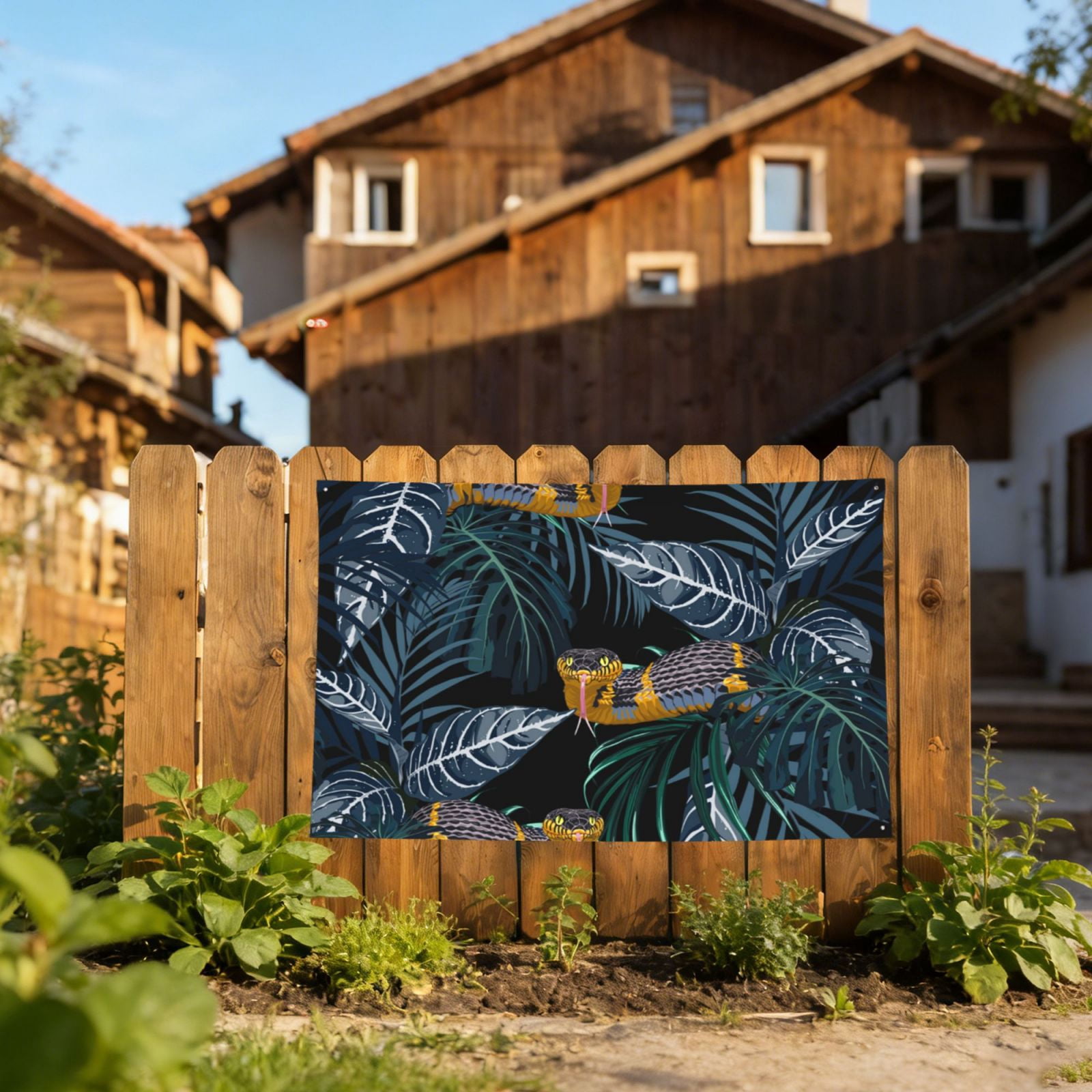 Tropical Jungle Yellow Snake Four Hole Decorated Banner Flag for Garden Yard Home Decoration Indoor Outdoor 4x6 Ft
