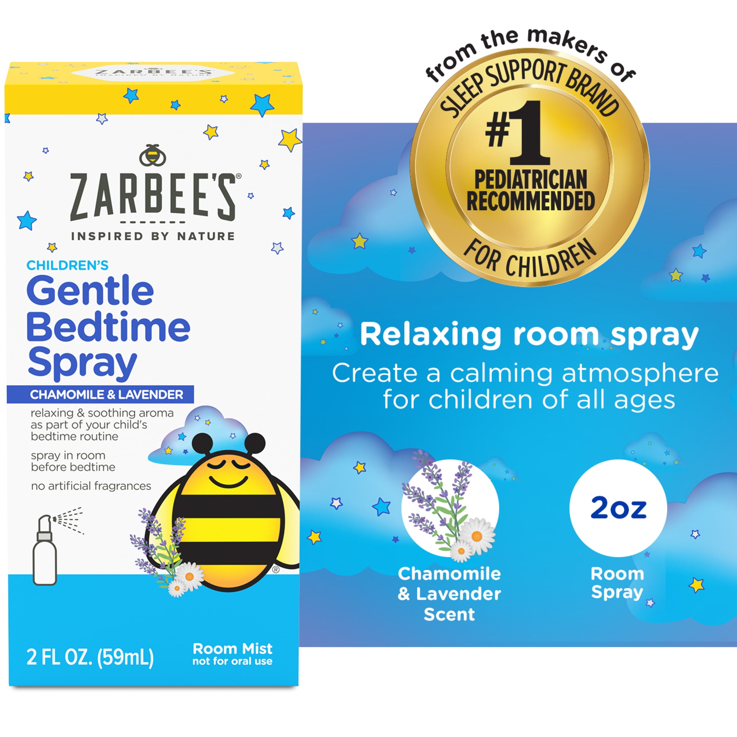 Zarbee's Gentle Bedtime Room Spray Calming Chamomile & Lavender, 2oz