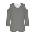 thumbnail image 5 of 2025 New Fashion Plus Size Women's Fashionable Solid Color T-shirt 3/4 Sleeve Shirt V-neck Casual Top, 5 of 6