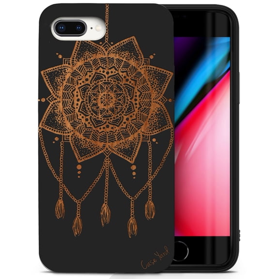 Case Yard Wooden Case for iPhone-8-Plus Soft TPU Silicone cover Slim Fit Shockproof Wood Protective Phone Cover for Girls Boys Men and Women Supports Wireless Charging Small Dream Catcher Design