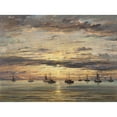 thumbnail image 2 of Hendrik Willem Mesdag 14x11 Gold Ornate Wood Frame and Double Matted Museum Art Print Titled - Sunset at Scheveningen - a Fleet of Fishing Vessels at Anchor (1894), 2 of 4