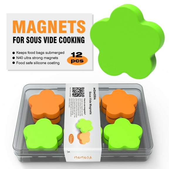 Sous Vide Magnets 12pcs (6 Green & 6 Orange) Food Grade Silicone Coated Weights Keep Bags Submerged, Multi-Use for Cooking, Display, Home&Office, Works on All Sous Vide Machines
