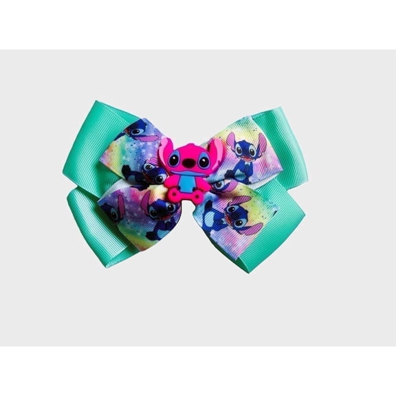 SE Cute Disney Stitch Hair Bows For Girls - One Large Printed Hair Bow Featuring your Favorite Stitch Characters - Alligator Clip - Birthday Gift for Girls Ages 3 