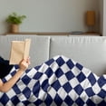 thumbnail image 3 of Blue Soft Flannel Fleece Blanket, Classical Old Fashioned Checkered Pattern Geometric Diagonal Skewed Squares, Cozy Plush for Indoor and Outdoor Use, 70" x 90", Navy Blue and White, by Ambesonne, 3 of 5