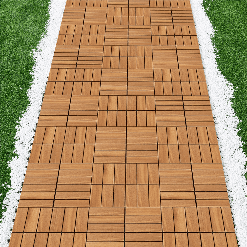 Renwick Pack of 27 Waterproof Wood Flooring Tiles for Patio Garden Deck Poolside, Wood