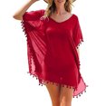 thumbnail image 3 of Ropa de playa para mujer, vestido de gasa con borlas, traje de baño, top a prueba de sol, rojo Monstrate AP002175-09, 3 of 5
