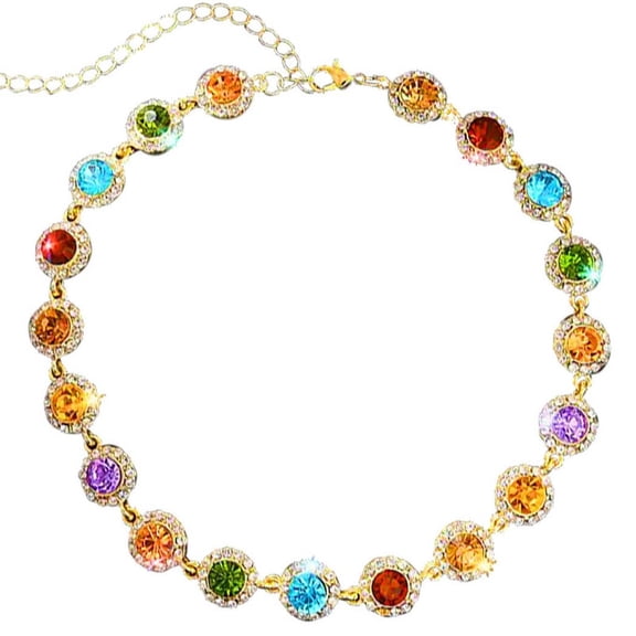 Colorful Crystal Choker Necklace Rainbow Necklace and Bracelet Jewelry Set for Women Multi Colored Gemstone Chokers,Sparkly Rhinestone Rave Prom Costume Jewelry Chrismas Mothers Day Gifts