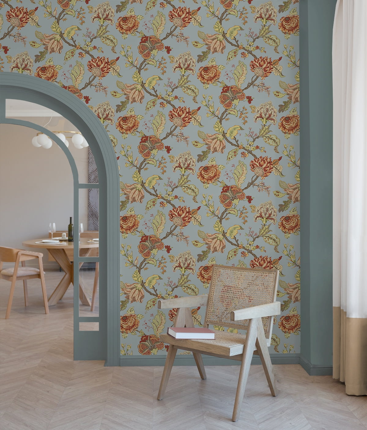 NextWall  Kianna Jacobean Peel and Stick Wallpaper 20.5 in. W x 18 ft. L - Blue Dusk