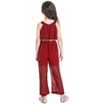 thumbnail image 2 of iEFiEL Kids Girls Chiffon Maxi Jumpsuit Rhinestone Wide Leg Outfit Set,Sizes 4-14 Burgundy 12, 2 of 7