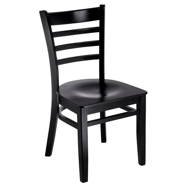 Ladderback Side Chair in Black with Wood Seat (Set of 2)