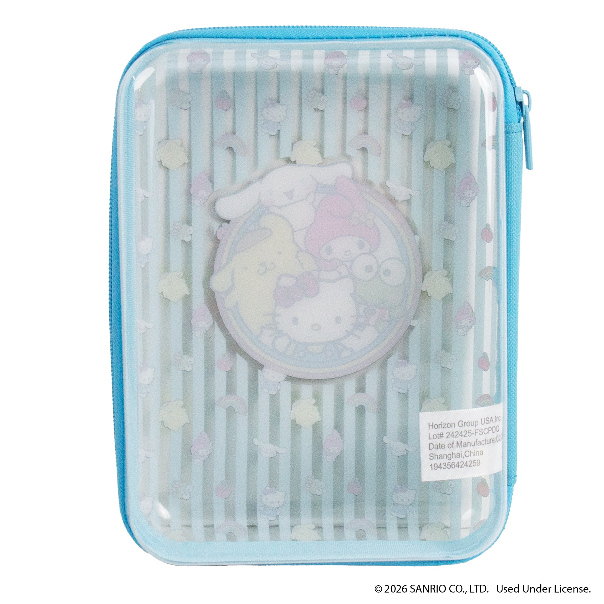 Hello Kitty and Friends Clear Pencil Case with Blue Stripes