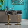 thumbnail image 4 of Set of 2 Bar Stools, Swivel Barstools with Woven Backrest and Chrome Footrest, Height Adjustable Counter Height Bar Stools, Modern Velvet Upholstered Bar Chair for Kitchen Island, Pub, Cafe, Gray, 4 of 7