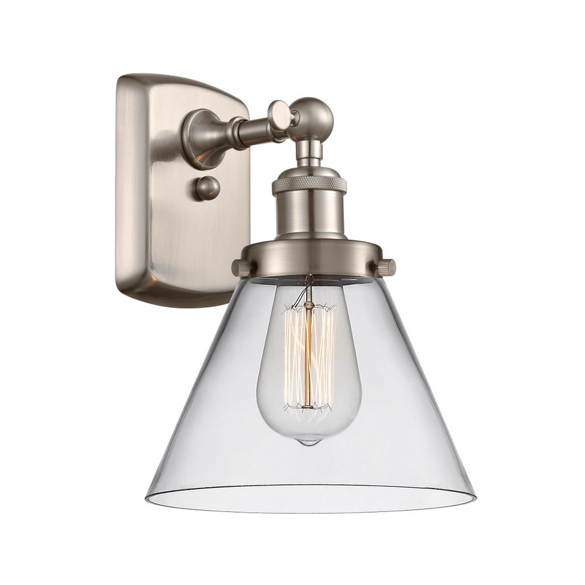 916-1W-SN-G42 Innovations Lighting Cone - 1 Light Wall Sconce In Industrial Style-13 Inches Tall and 8 Inches Wide-Brushed Satin Nickel Finish-Clear