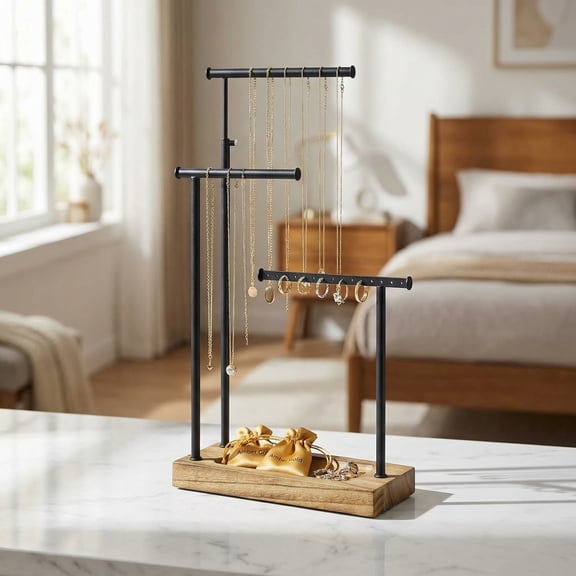 Jewelry Organizer Stand, Extra Tall Necklace Holder Jewelry Holder, Gift Idea (Carbonized Black & Black)