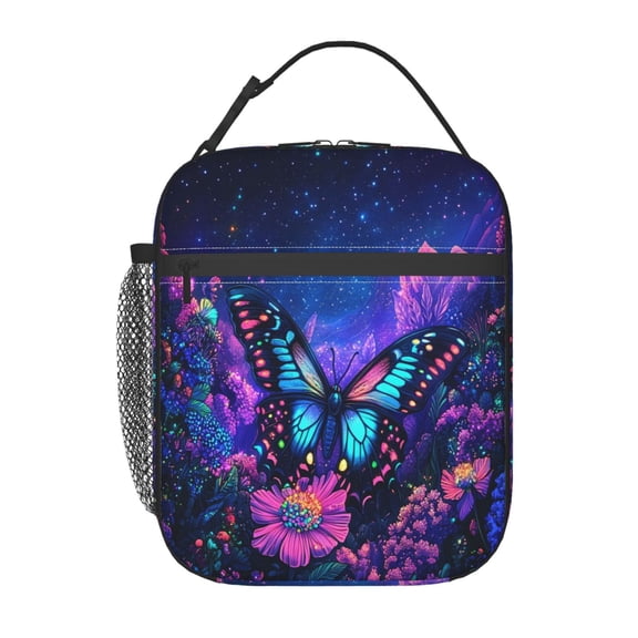 Dreamy Colored Butterfly Lunch Bag for Office Women – Stylish Thermal Insulated Tote with Shoulder Strap, Lightweight for Work or Travel