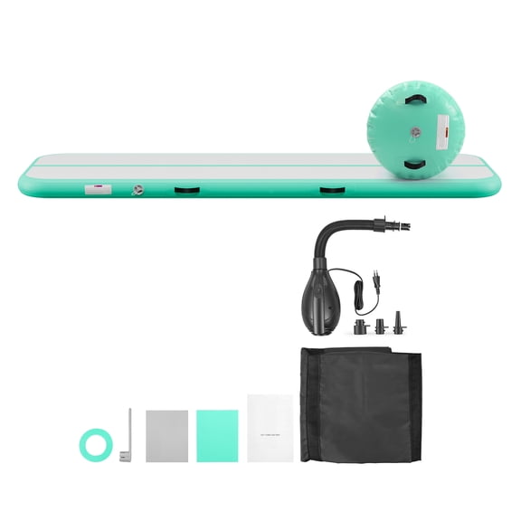 KFFKFF Inflatable Gymnastics Air Mat with Air Barrel, 10 ft Training Mat, 4-inch Thick Durable Tumble Track with Electric Pump, Tumbling Mat for Home, Gym, Outdoor, Yoga, Cheerleading, Mint Green