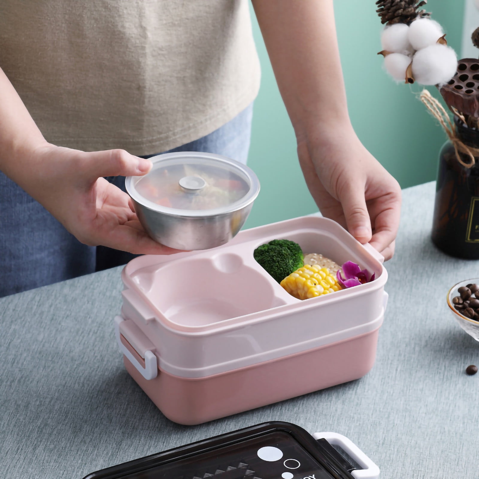 Double Layer Portable Kid Lunch Box with Fork and Spoon Microwave Lunch Box  Tableware Set Food Storage Container Office Lunchbox - AliExpress