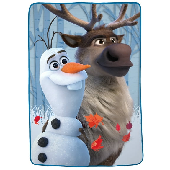Disney Frozen Beige, White Polyester Plush Bed Blanket, Twin