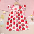 thumbnail image 2 of ZEHJUHAN Baby Girl Apple All-Over Print Round Neck Back to School Dress Flutter Sleeve A-Line Soft Dress Red，18-24M, 2 of 7