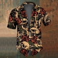 thumbnail image 2 of Camisas con estampado de calaveras vintage de verano, camisas casuales de manga corta para hombres, ropa con estampado blanco y negro, camisas holgadas con solapa de gran tamaño para hombres, 2 of 5