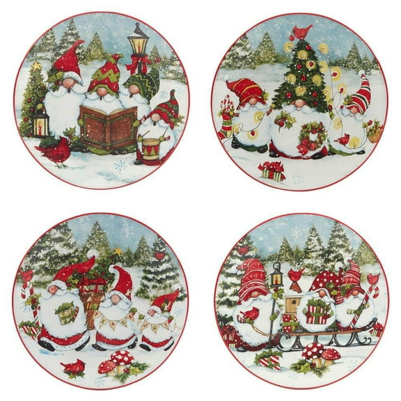 Christmas Gnomes Assorted Colors Dessert Plate (Set of 4)