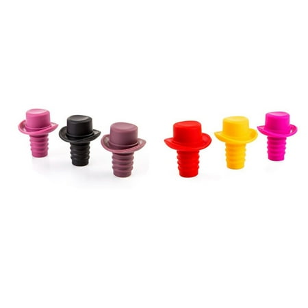 

6PCS Beverage Cork Silicone Wine Stoppers Bottle Stopper Wine Bottle Cork with Hat (Yellow+Wine+Coffee+Red+Rosy+Black)