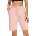 thumbnail image 2 of vigerkar Bermuda Shorts for Women Long Cotton Loose with Pockets Knee Length for Yoga Casual Walking Exercise Shorts Light Pink, S, 2 of 6