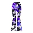 thumbnail image 6 of Yuanlook Women's Watercolor Floral Print Flare Pants, Elastic High Waist Bell Bottom Trousers with Hand Pockets, S-XXL, 6 of 7