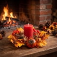 thumbnail image 4 of Thanksgiving Candle Ring Wreath – Artificial Maple Leaves & Berries, 9.8 Inch Autumn Harvest Centerpiece for Front Door Mantel Table, 4 of 7