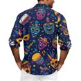 thumbnail image 4 of LNZGNM Men's Mardi Gras Shirt Lapel Mask Printed Button Down Shirt Plus Size Long Sleeve T-Shirt Stylish Carnival Outfits,Navy 3XL, 4 of 6
