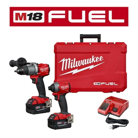 Milwaukee M18 FUEL 18-Volt Lithium-Ion Brushless Cordless Hammer Drill & Impact Driver Combo Kit (2-Tool) w/(2) 5Ah Batteries (New Open