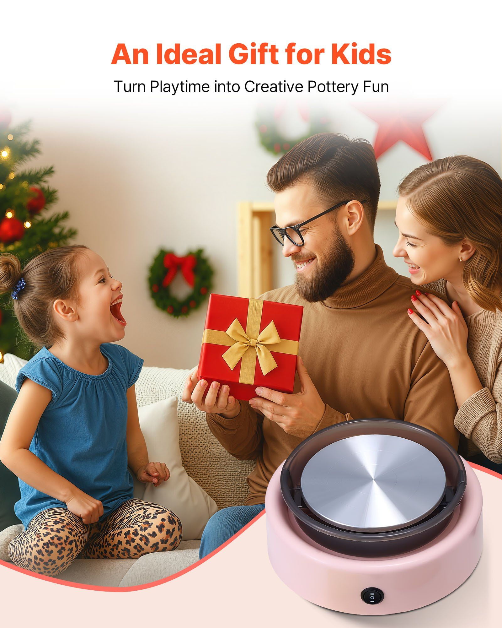 Mini Pottery Wheel 6 Inch Turntable Adjustable Speed Forward Reverse Rotation Electric Clay Wheel with Shaping Tools for Kids Beginners Home DIY Pottery Classes Pink