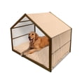 thumbnail image 1 of Abstract Pet House, Broken Line Shaped Vertical Dots Pattern Abstract Geometrical Stripes, Outdoor & Indoor Portable Dog Kennel with Pillow and Cover, 5 Sizes, Champagne and White, by Ambesonne, 1 of 4