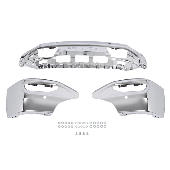 KOJEM Front Bumper Cover For 2016-2019 GMC Sierra 1500 with Sensor Holes Chrome 2017 2018 3 Split Bumper