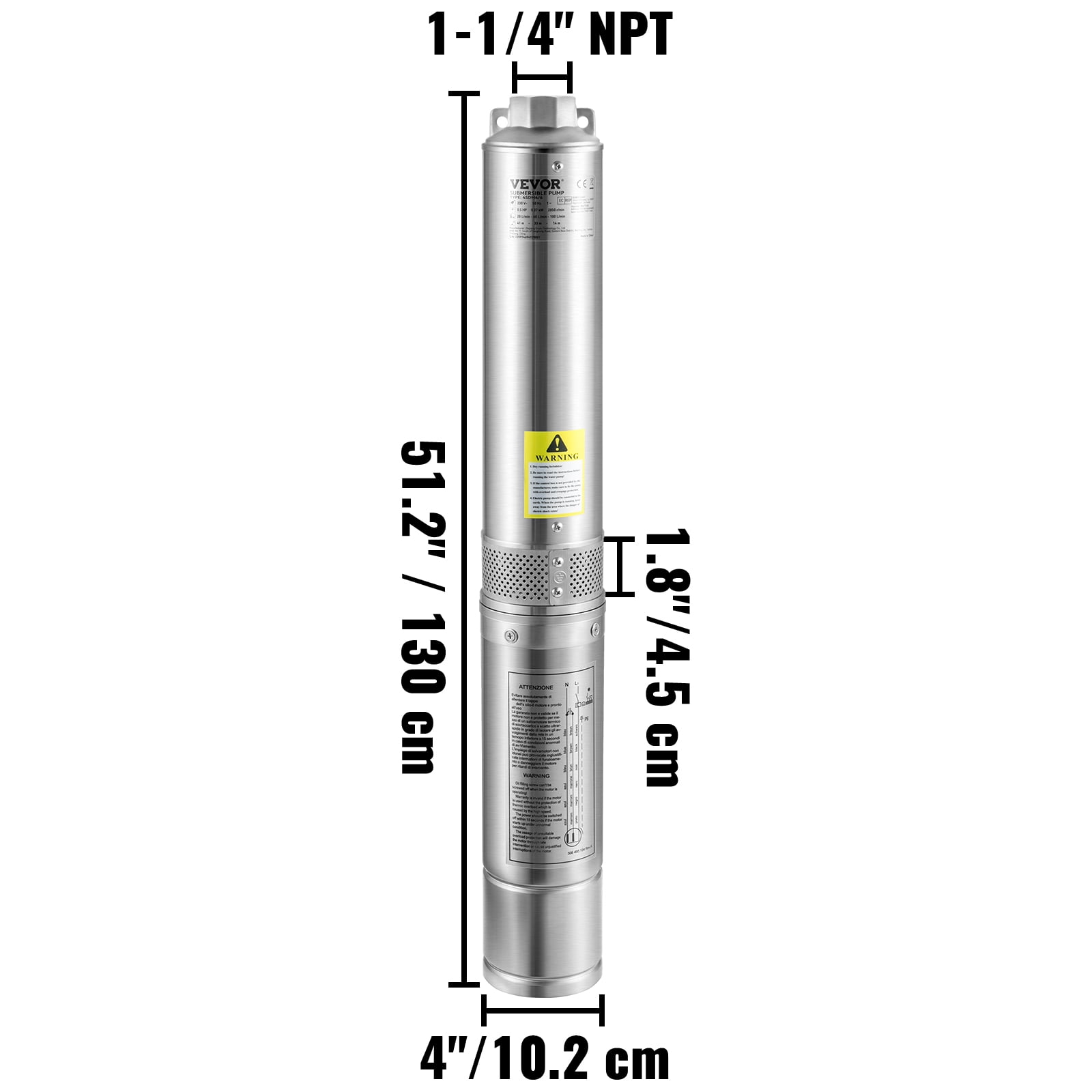 VEVOR 3HP Deep Well Submersible Pump, 37GPM 640 ft Head, with 33 ft Cord & External Control Box, 4 inch Stainless Steel Water Pumps for Industrial, Irrigation and Home Use, IP68 Waterproof, 230V/60Hz
