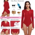thumbnail image 4 of RELLECIGA Women's Rash Guard Long Sleeve UV Protection Women Tummy Control Zipper One Piece Swimsuit Sexy Monokini Bathing Suits Red Size L, 4 of 12