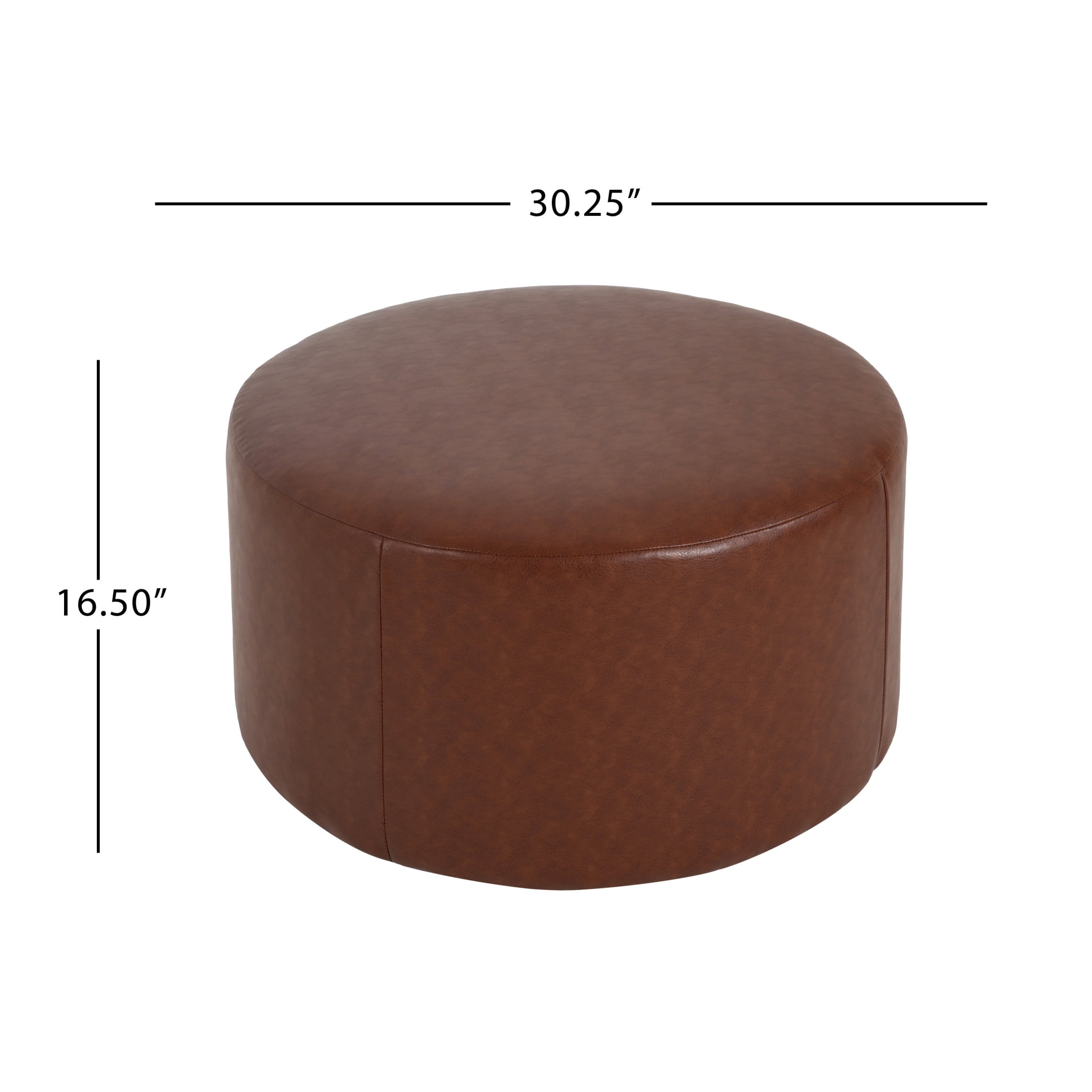 Christopher Knight Home 30" PU Upholstered Round Ottoman, Wood Frame, Light Brown