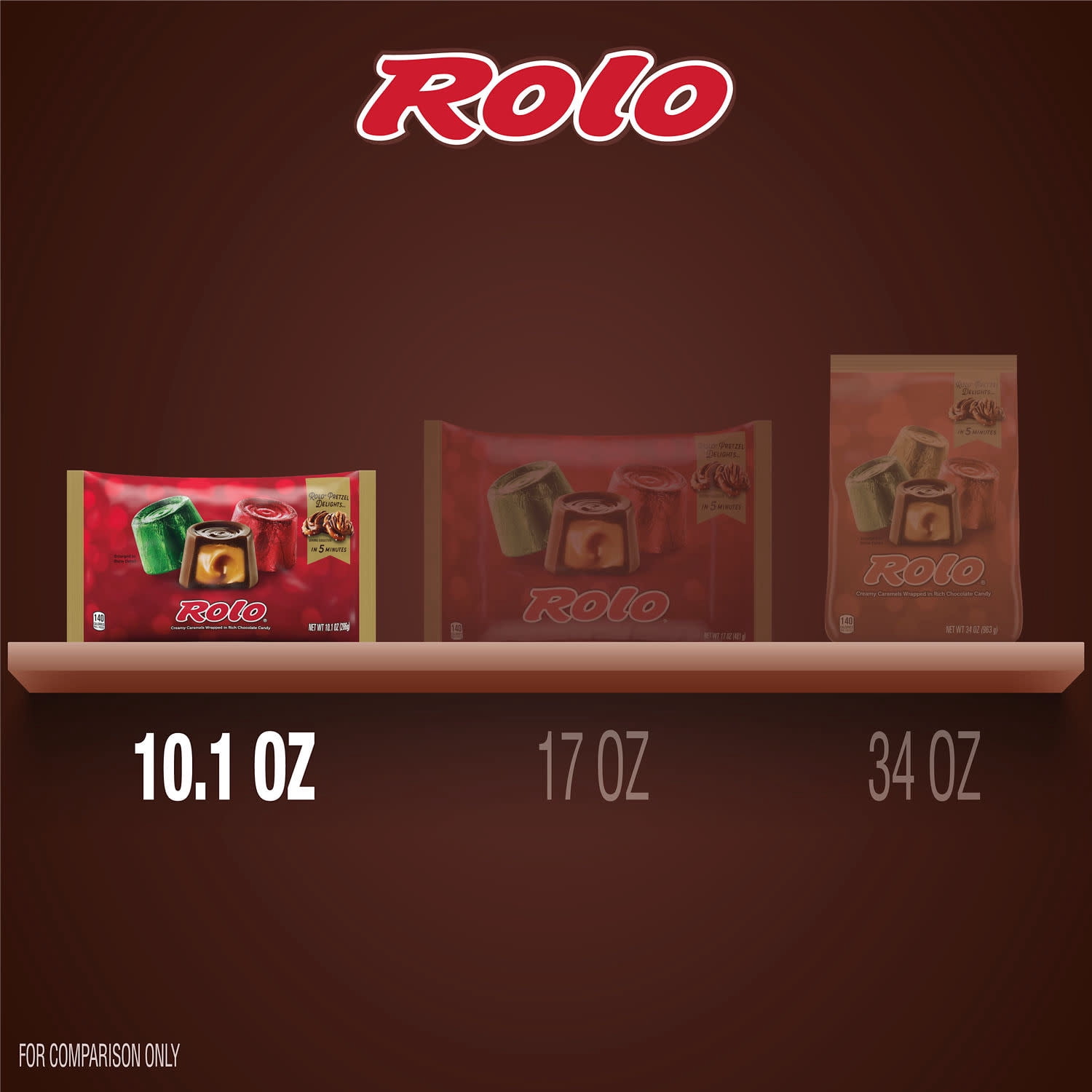 Rolo Rich Chocolate Caramels Christmas Holiday Candy, Bag 10.1 oz