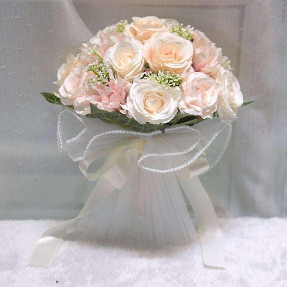 Zhuge Wedding Bouquets for Bride, Champagne Bouquets for Bride, Artificial Flower Bouquet for Wedding, Bridesmaid Bouquets with Silk Ribbon, Valentine's Day