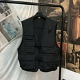 Men's Sleeveless V Neck Zip Up Streetwear Cargo Vest Jacket With