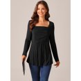thumbnail image 3 of DARING DIVA Women's Long Sleeve Pleated Blouse Square Neck Babydoll Tops XL Black, 3 of 5